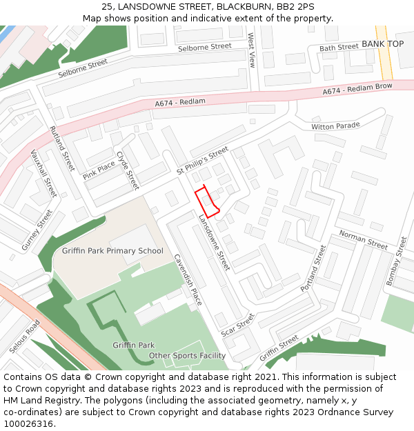 25, LANSDOWNE STREET, BLACKBURN, BB2 2PS: Location map and indicative extent of plot