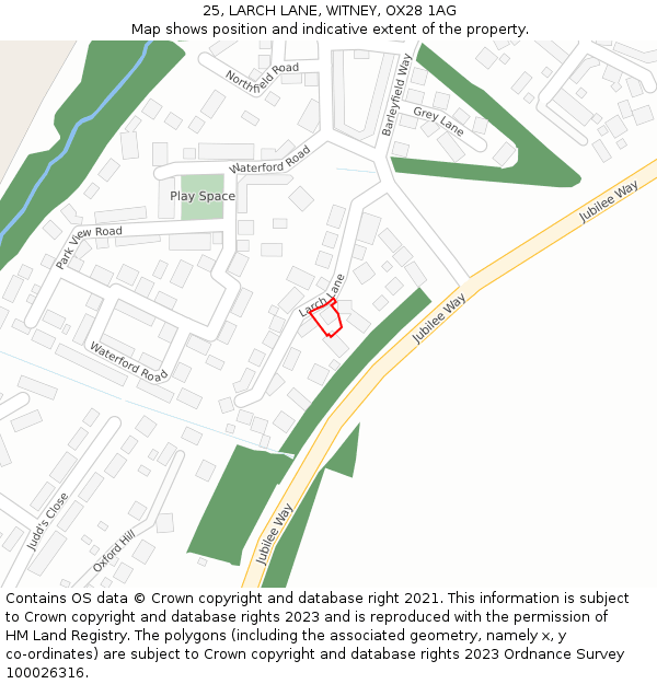 25, LARCH LANE, WITNEY, OX28 1AG: Location map and indicative extent of plot