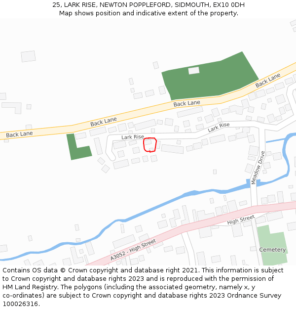 25, LARK RISE, NEWTON POPPLEFORD, SIDMOUTH, EX10 0DH: Location map and indicative extent of plot