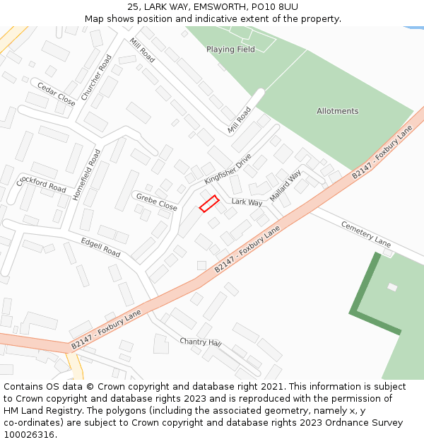 25, LARK WAY, EMSWORTH, PO10 8UU: Location map and indicative extent of plot