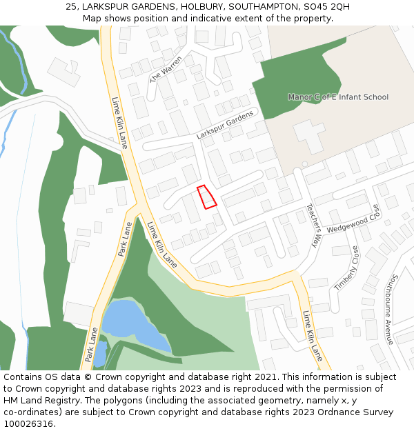 25, LARKSPUR GARDENS, HOLBURY, SOUTHAMPTON, SO45 2QH: Location map and indicative extent of plot