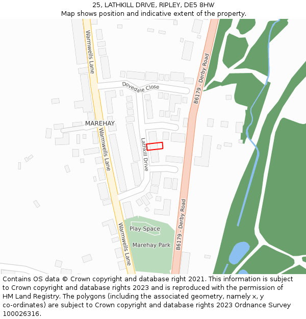 25, LATHKILL DRIVE, RIPLEY, DE5 8HW: Location map and indicative extent of plot
