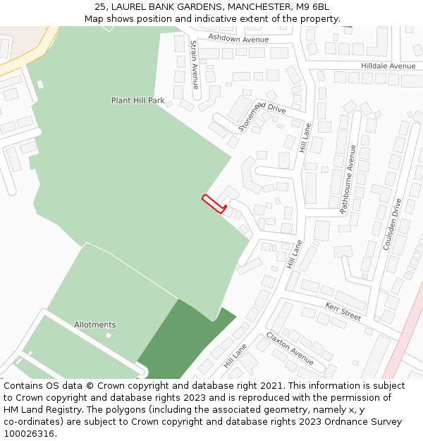 25, LAUREL BANK GARDENS, MANCHESTER, M9 6BL: Location map and indicative extent of plot