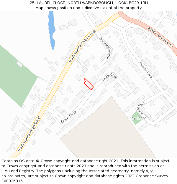 25, LAUREL CLOSE, NORTH WARNBOROUGH, HOOK, RG29 1BH: Location map and indicative extent of plot