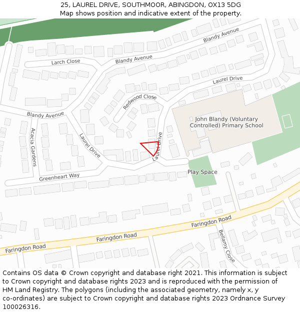 25, LAUREL DRIVE, SOUTHMOOR, ABINGDON, OX13 5DG: Location map and indicative extent of plot