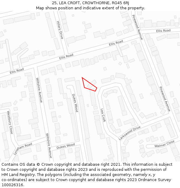 25, LEA CROFT, CROWTHORNE, RG45 6RJ: Location map and indicative extent of plot