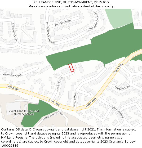 25, LEANDER RISE, BURTON-ON-TRENT, DE15 9FD: Location map and indicative extent of plot