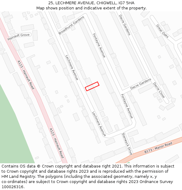 25, LECHMERE AVENUE, CHIGWELL, IG7 5HA: Location map and indicative extent of plot