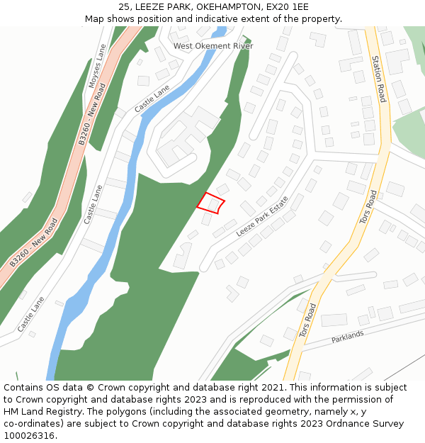 25, LEEZE PARK, OKEHAMPTON, EX20 1EE: Location map and indicative extent of plot