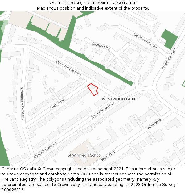25, LEIGH ROAD, SOUTHAMPTON, SO17 1EF: Location map and indicative extent of plot