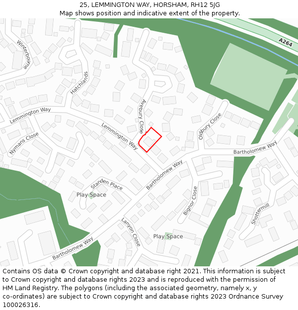 25, LEMMINGTON WAY, HORSHAM, RH12 5JG: Location map and indicative extent of plot