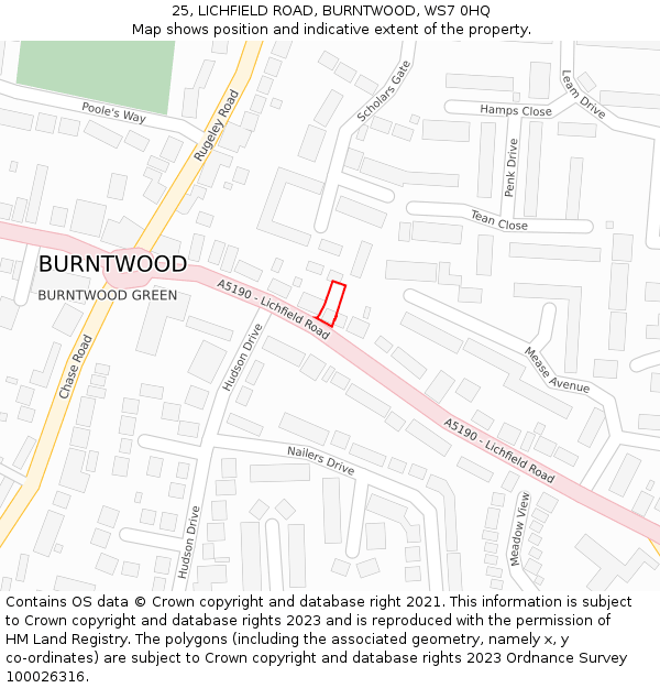 25, LICHFIELD ROAD, BURNTWOOD, WS7 0HQ: Location map and indicative extent of plot