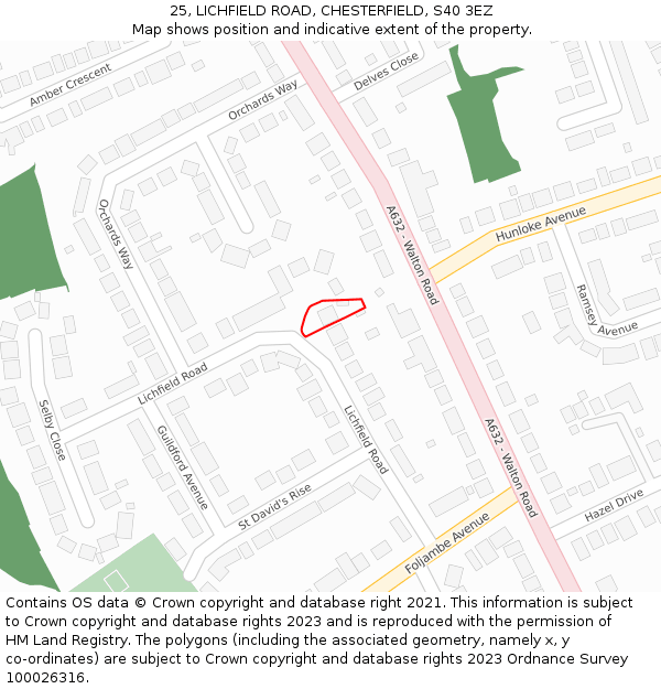 25, LICHFIELD ROAD, CHESTERFIELD, S40 3EZ: Location map and indicative extent of plot