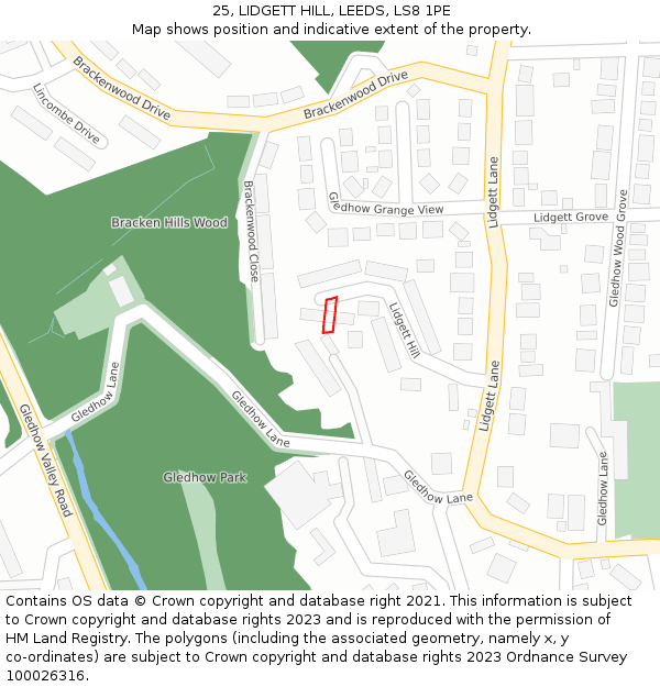 25, LIDGETT HILL, LEEDS, LS8 1PE: Location map and indicative extent of plot