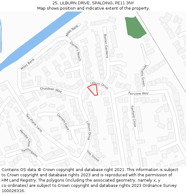 25, LILBURN DRIVE, SPALDING, PE11 3NY: Location map and indicative extent of plot