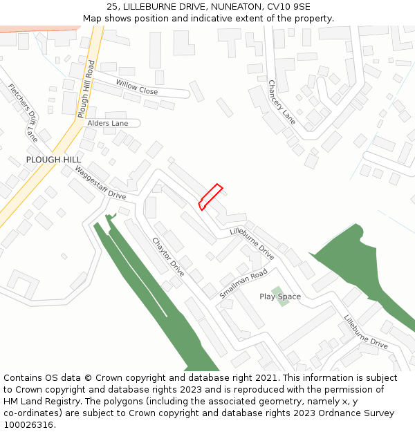 25, LILLEBURNE DRIVE, NUNEATON, CV10 9SE: Location map and indicative extent of plot