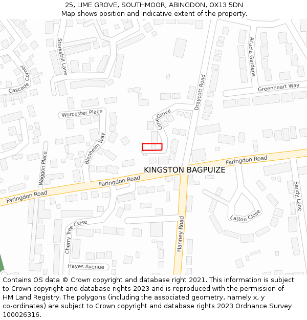 25, LIME GROVE, SOUTHMOOR, ABINGDON, OX13 5DN: Location map and indicative extent of plot