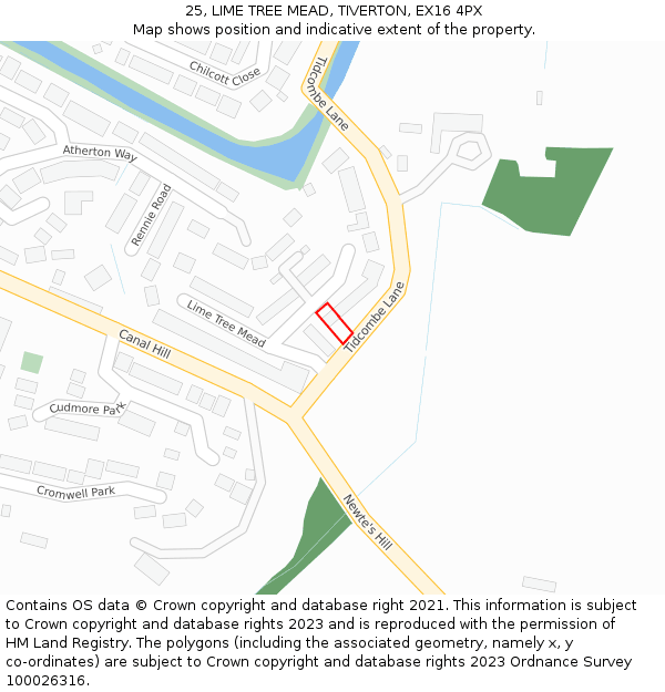 25, LIME TREE MEAD, TIVERTON, EX16 4PX: Location map and indicative extent of plot