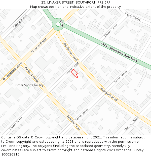 25, LINAKER STREET, SOUTHPORT, PR8 6RP: Location map and indicative extent of plot