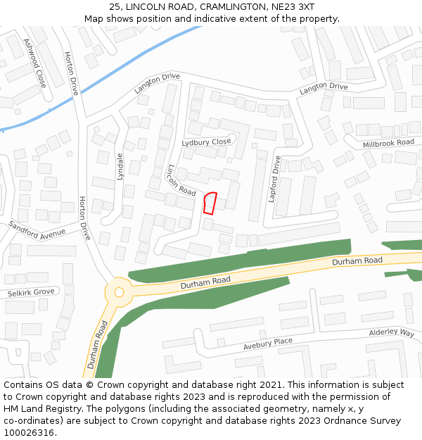 25, LINCOLN ROAD, CRAMLINGTON, NE23 3XT: Location map and indicative extent of plot