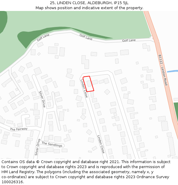 25, LINDEN CLOSE, ALDEBURGH, IP15 5JL: Location map and indicative extent of plot