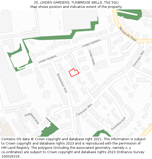 25, LINDEN GARDENS, TUNBRIDGE WELLS, TN2 5QU: Location map and indicative extent of plot