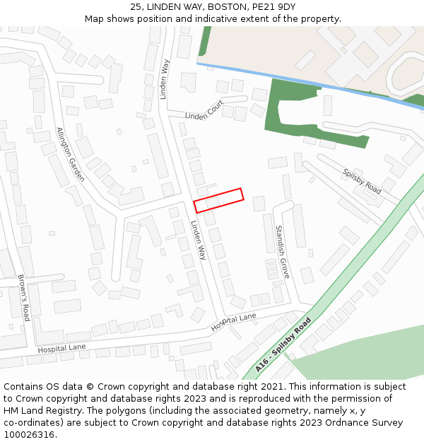 25, LINDEN WAY, BOSTON, PE21 9DY: Location map and indicative extent of plot