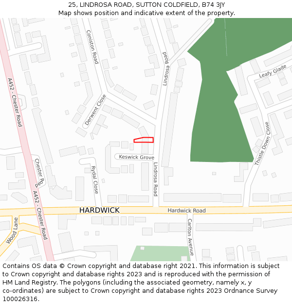 25, LINDROSA ROAD, SUTTON COLDFIELD, B74 3JY: Location map and indicative extent of plot