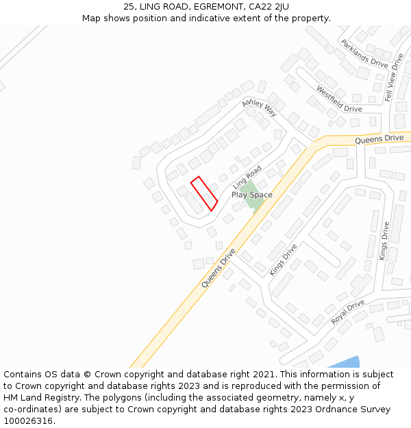 25, LING ROAD, EGREMONT, CA22 2JU: Location map and indicative extent of plot