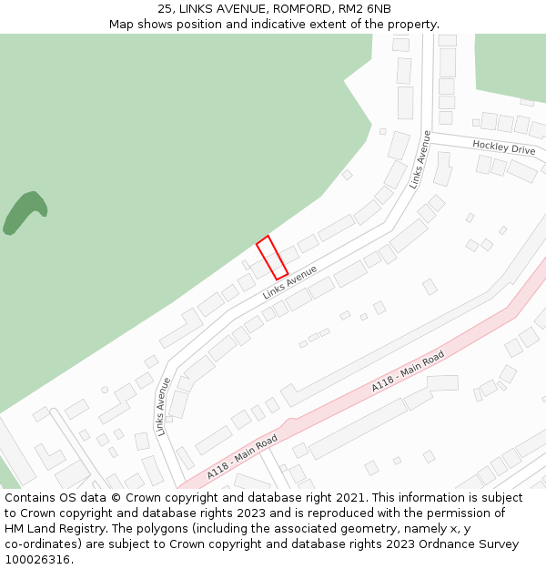 25, LINKS AVENUE, ROMFORD, RM2 6NB: Location map and indicative extent of plot