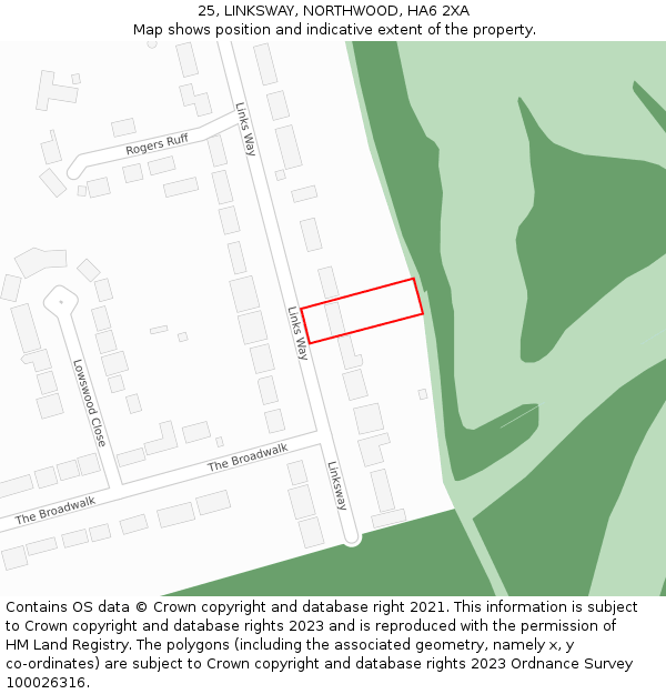 25, LINKSWAY, NORTHWOOD, HA6 2XA: Location map and indicative extent of plot