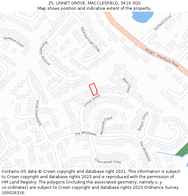 25, LINNET GROVE, MACCLESFIELD, SK10 3QS: Location map and indicative extent of plot