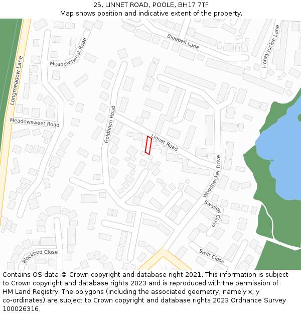 25, LINNET ROAD, POOLE, BH17 7TF: Location map and indicative extent of plot
