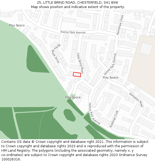 25, LITTLE BRIND ROAD, CHESTERFIELD, S41 8XW: Location map and indicative extent of plot