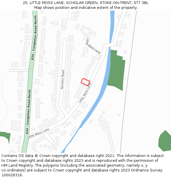 25, LITTLE MOSS LANE, SCHOLAR GREEN, STOKE-ON-TRENT, ST7 3BL: Location map and indicative extent of plot
