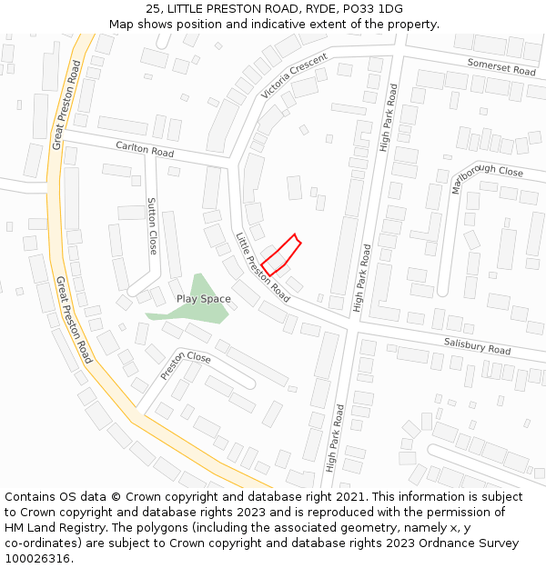 25, LITTLE PRESTON ROAD, RYDE, PO33 1DG: Location map and indicative extent of plot