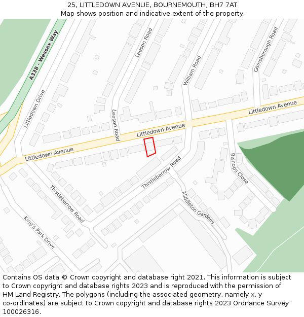 25, LITTLEDOWN AVENUE, BOURNEMOUTH, BH7 7AT: Location map and indicative extent of plot