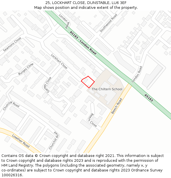 25, LOCKHART CLOSE, DUNSTABLE, LU6 3EF: Location map and indicative extent of plot