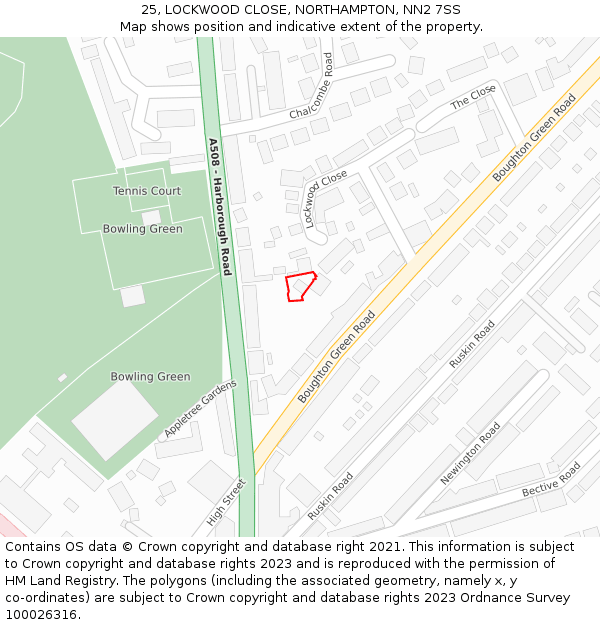 25, LOCKWOOD CLOSE, NORTHAMPTON, NN2 7SS: Location map and indicative extent of plot