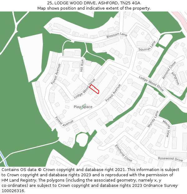 25, LODGE WOOD DRIVE, ASHFORD, TN25 4GA: Location map and indicative extent of plot