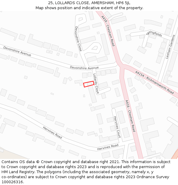 25, LOLLARDS CLOSE, AMERSHAM, HP6 5JL: Location map and indicative extent of plot