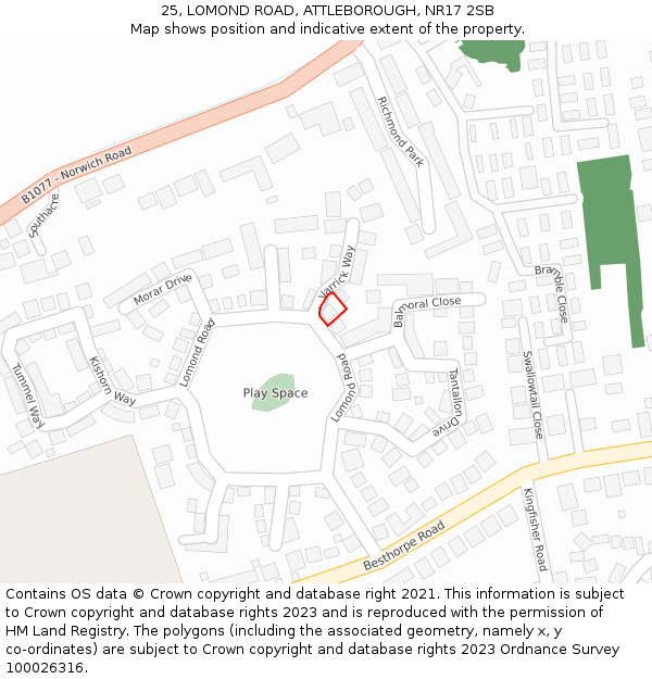 25, LOMOND ROAD, ATTLEBOROUGH, NR17 2SB: Location map and indicative extent of plot