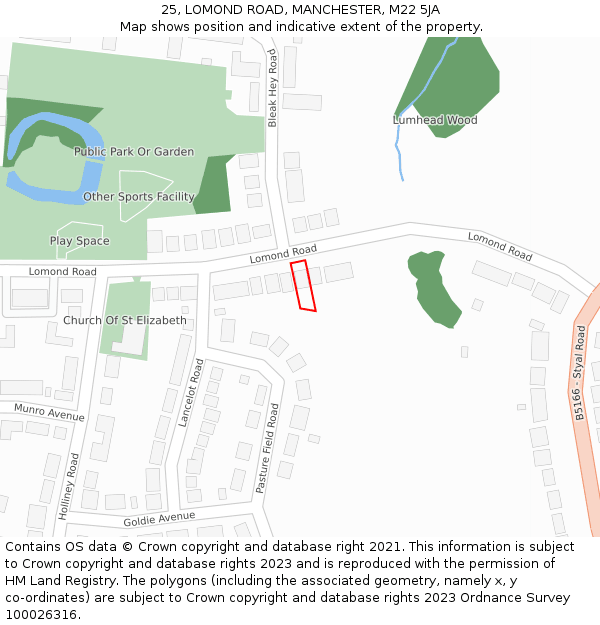 25, LOMOND ROAD, MANCHESTER, M22 5JA: Location map and indicative extent of plot