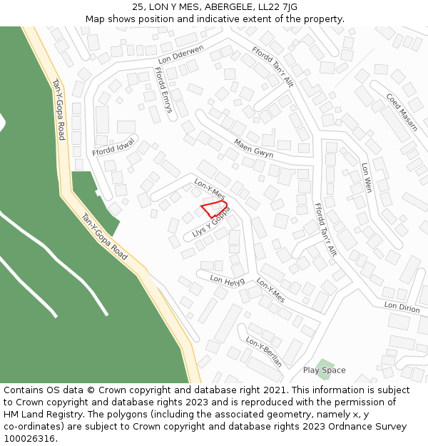 25, LON Y MES, ABERGELE, LL22 7JG: Location map and indicative extent of plot
