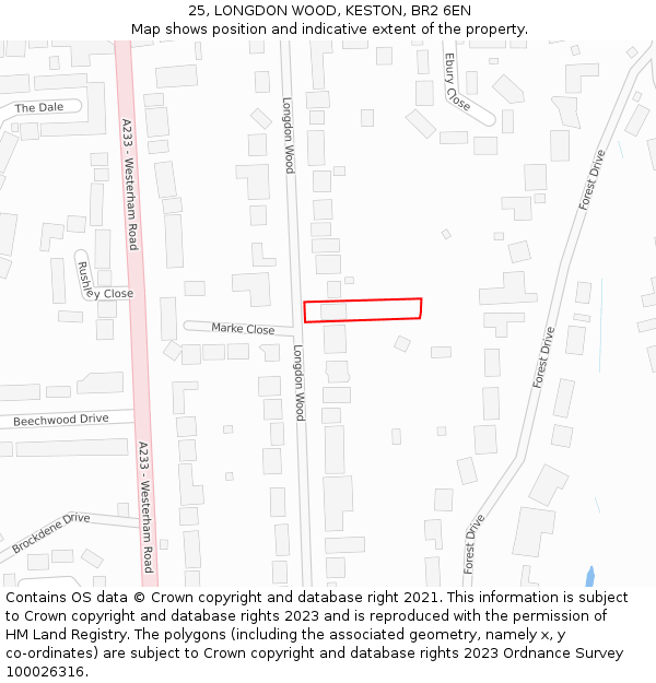 25, LONGDON WOOD, KESTON, BR2 6EN: Location map and indicative extent of plot