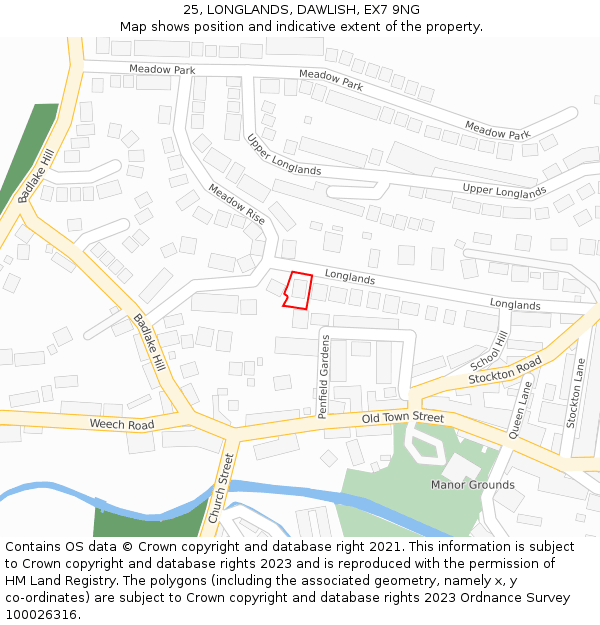 25, LONGLANDS, DAWLISH, EX7 9NG: Location map and indicative extent of plot