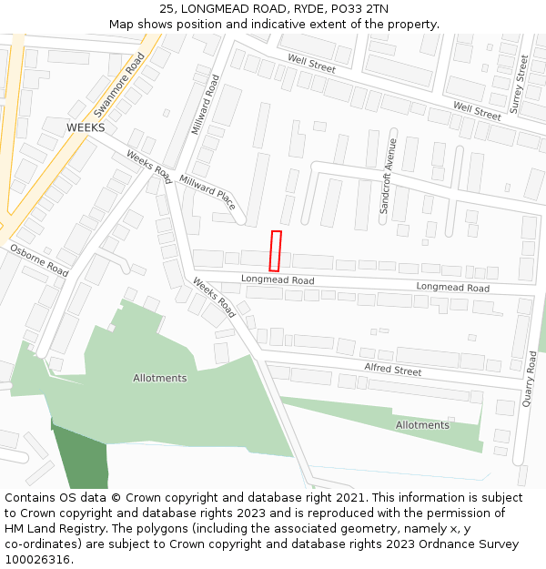 25, LONGMEAD ROAD, RYDE, PO33 2TN: Location map and indicative extent of plot