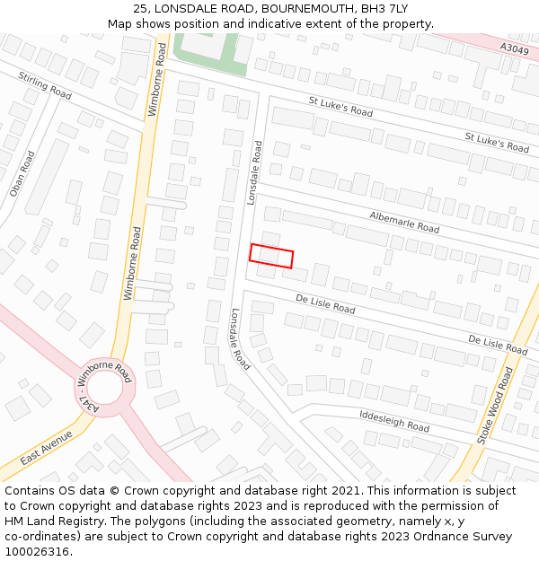 25, LONSDALE ROAD, BOURNEMOUTH, BH3 7LY: Location map and indicative extent of plot