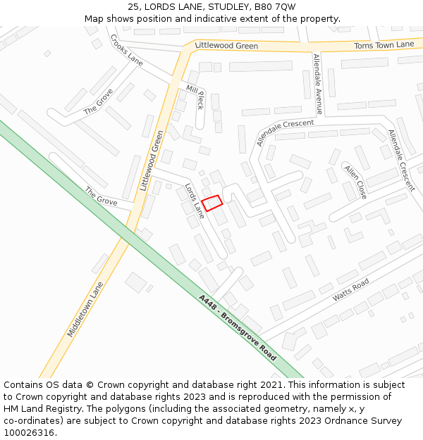 25, LORDS LANE, STUDLEY, B80 7QW: Location map and indicative extent of plot