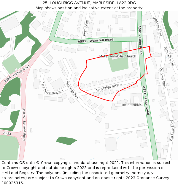 25, LOUGHRIGG AVENUE, AMBLESIDE, LA22 0DG: Location map and indicative extent of plot